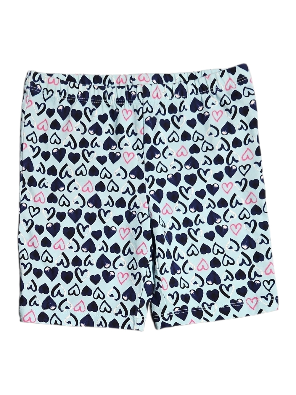 Faded Glory Light Blue Bike Shorts with Navy and Pink Hearts Size 6